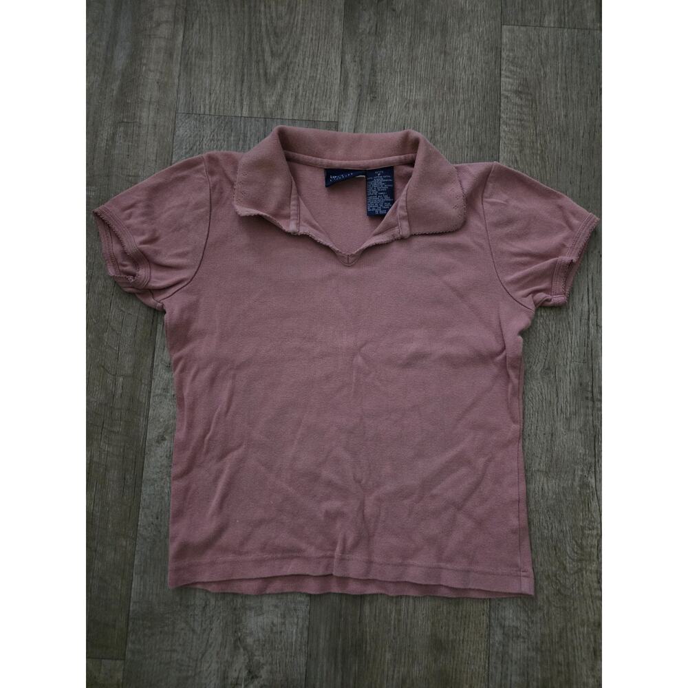 LIZ SPORT VTG Womens P Dusty Pink 100% Cotton Collared Short Sleeve Cottagecore